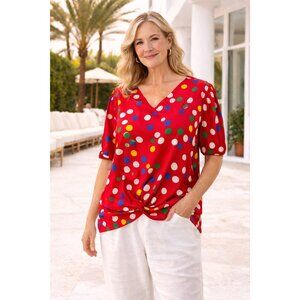 Katherine Lindsay by Matthew Red Polka Dot Puff Sleeve Blouse Vintage Size L